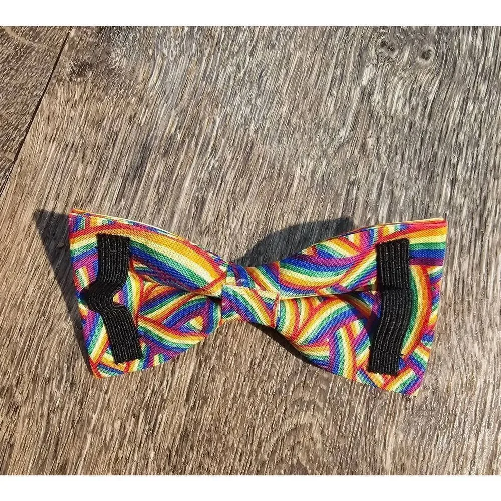 Collar Bowtie Set Bright Rainbow Colors Dog Rose Gold Metal D Ring XL  NEW